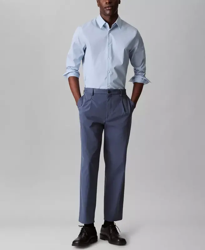 Men's Slim-Fit Supima Stretch Long Sleeve Button-Front Shirt - Light Blue - 2