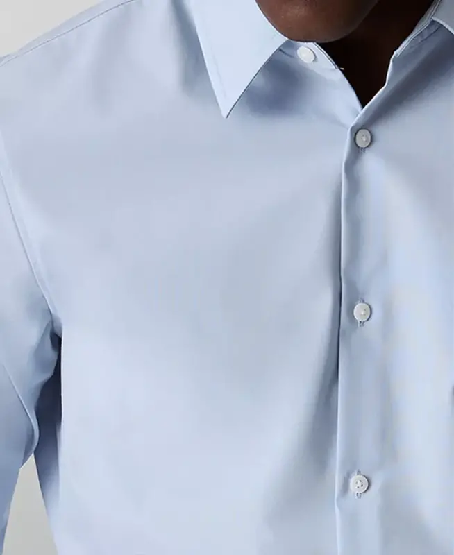 Men's Slim-Fit Supima Stretch Long Sleeve Button-Front Shirt - Light Blue - 3