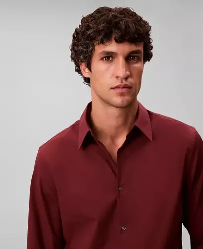 Men's Slim-Fit Supima Stretch Long-Sleeve Button-Front Shirt - Wine Red 
