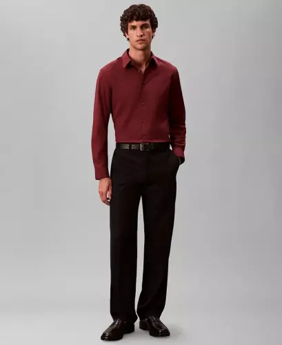 Men's Slim-Fit Supima Stretch Long-Sleeve Button-Front Shirt - Wine Red - CALVIN KLEIN (1)