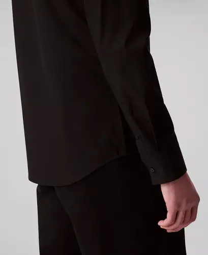 Men's Slim Fit Supima Stretch Uzun Qisma Tugmali Ko'ylak - Qora - 3