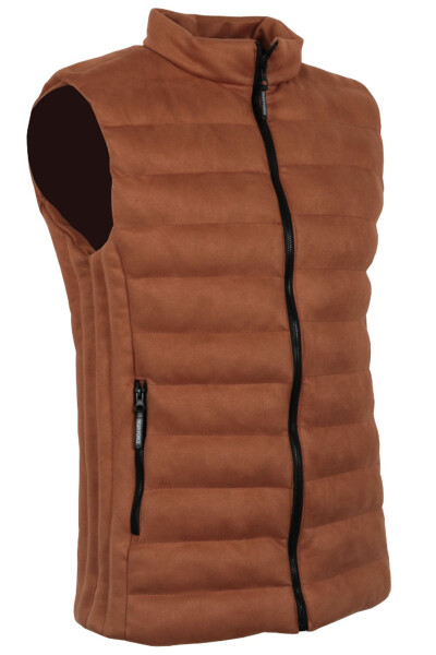 Men's Slim Fit Tan Nubuck Suede Puffer Vest - 2