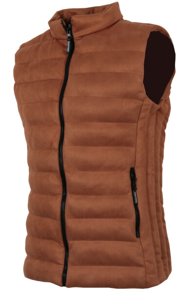 Men's Slim Fit Tan Nubuck Suede Puffer Vest - 3