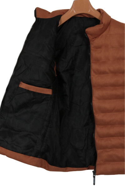 Men's Slim Fit Tan Nubuck Suede Puffer Vest - 5