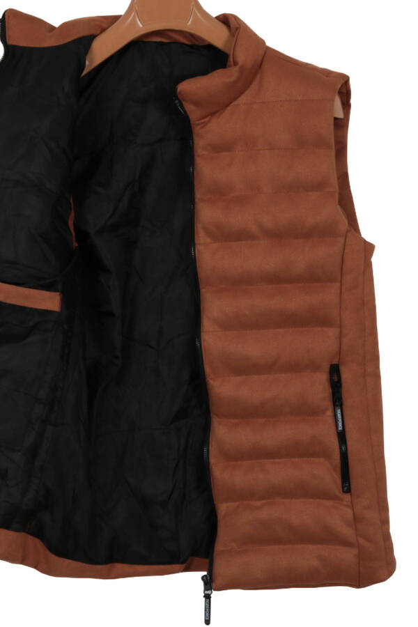 Men's Slim Fit Tan Nubuck Suede Puffer Vest - 6