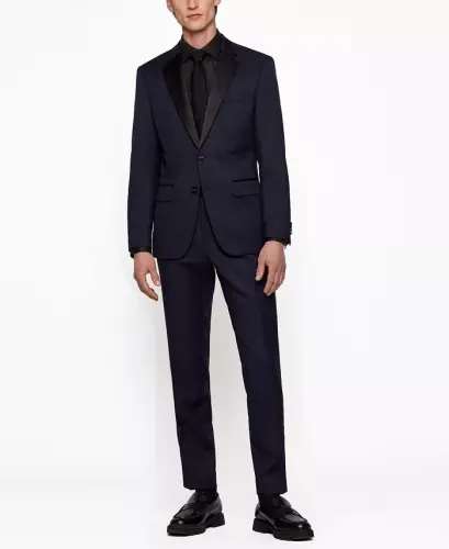 Men's Slim-Fit Tuxedo Jacket-Dark Blue - 4
