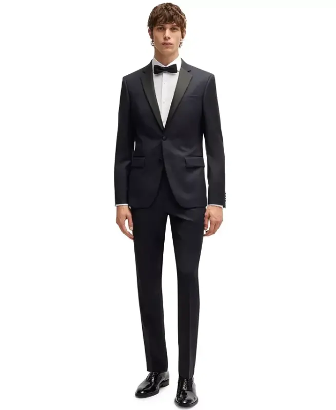 Men's Slim-Fit Tuxedo Jacket-Dark Blue - 7