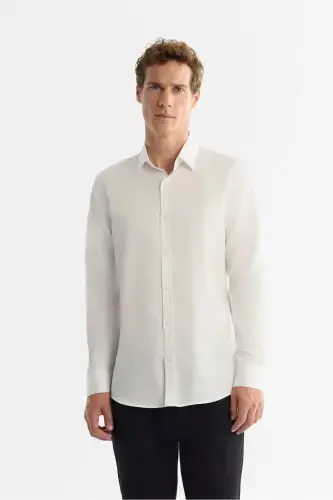 Men's Slim Fit White Easy Iron 100% Cotton Satin Shirt B002006-White - 1