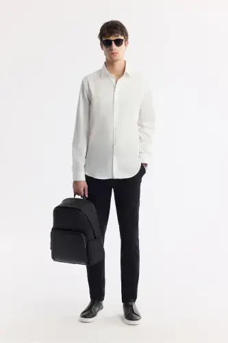 Men's Slim Fit White Easy Iron 100% Cotton Satin Shirt B002006-White - 7