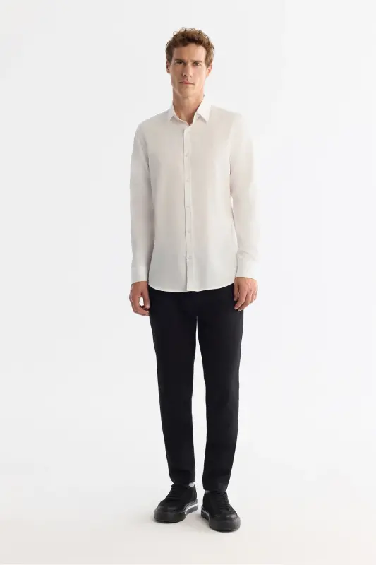 Men's Slim Fit White Easy Iron 100% Cotton Satin Shirt B002006-White - 5