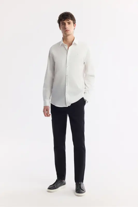 Men's Slim Fit White Easy Iron 100% Cotton Satin Shirt B002006-White - 6