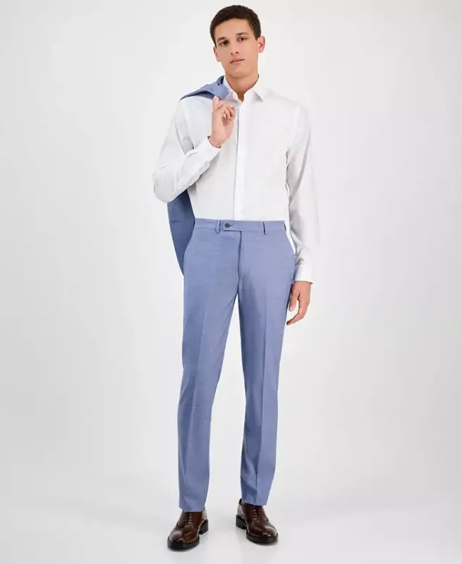 Men's Slim-Fit Wool-Blend Stretch Kostyum Shim - Ochiq Moviy - CALVIN KLEIN