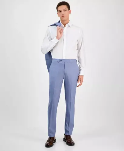 Men's Slim-Fit Wool-Blend Stretch Suit Pants-Light Blue 