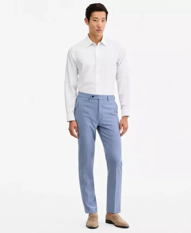 Men's Slim-Fit Wool-Blend Stretch Suit Pants-Light Blue - 8