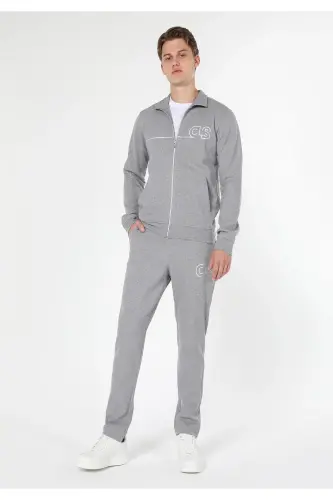 Men's slim fit, zippered, printed, gray jacket (Cl1059647) - 1