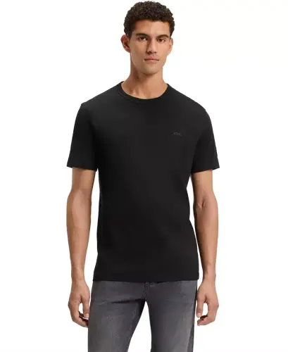 Men's Slub-Cotton Logotip Tafsilotli Futbolka-Qora 