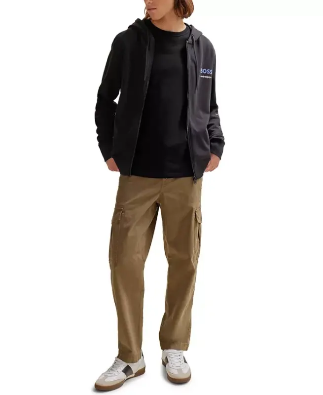Men's Slub-Cotton Logotip Tafsilotli Futbolka-Qora - 5