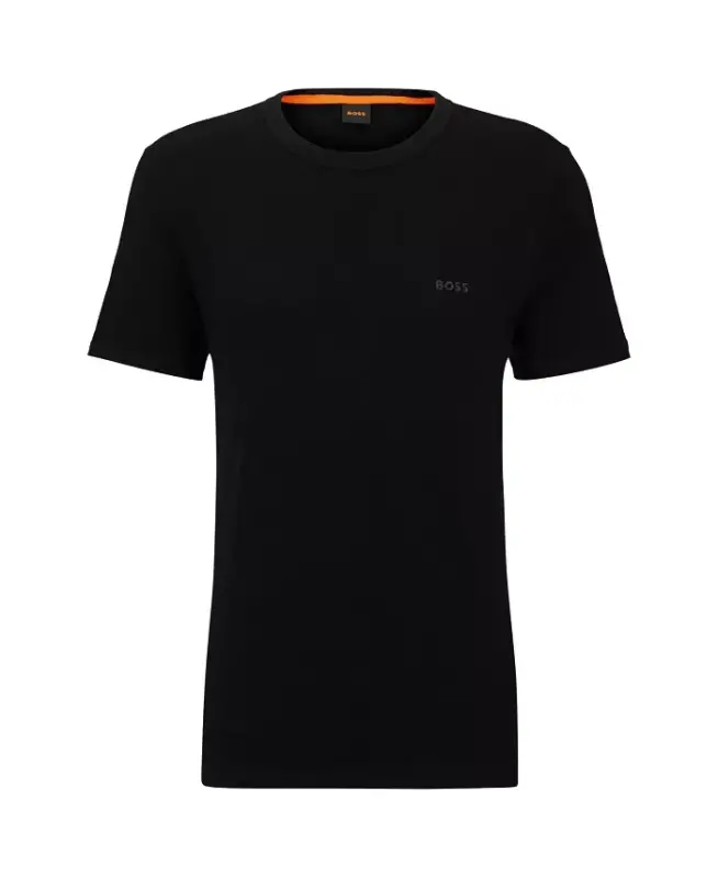 Men's Slub-Cotton Logotip Tafsilotli Futbolka-Qora - 6