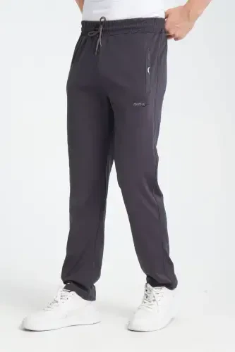 Men's Smoked Pocket Detailed Relaxed Fit Straight Leg Scuba Fabric Sweatpants-Smoked - 1