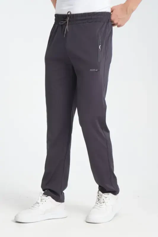 Men's Smoked Pocket Detailed Relaxed Fit Straight Leg Scuba Fabric Sweatpants-Smoked - 1