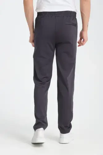 Men's Smoked Pocket Detailed Relaxed Fit Straight Leg Scuba Fabric Sweatpants-Smoked - 4