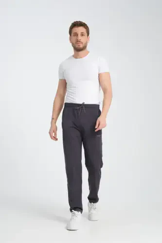 Men's Smoked Pocket Detailed Relaxed Fit Straight Leg Scuba Fabric Sweatpants-Smoked - 5