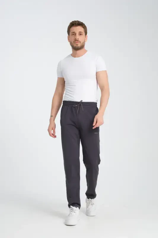 Men's Smoked Pocket Detailed Relaxed Fit Straight Leg Scuba Fabric Sweatpants-Smoked - 5