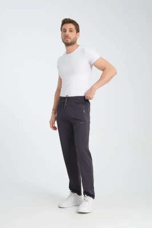 Men's Smoked Pocket Detailed Relaxed Fit Straight Leg Scuba Fabric Sweatpants-Smoked - 6