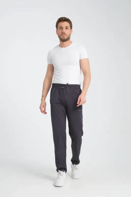 Men's Smoked Pocket Detailed Relaxed Fit Straight Leg Scuba Fabric Sweatpants-Smoked - 6