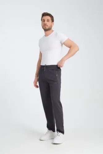 Men's Smoked Pocket Detailed Relaxed Fit Straight Leg Scuba Fabric Sweatpants-Smoked - 7