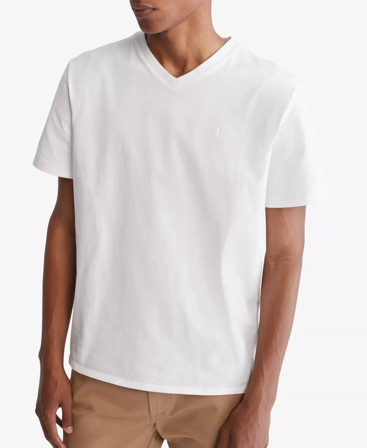 Men's Smooth Cotton Solid V-Neck T-Shirt Brilliant White - 3