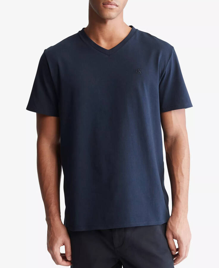 Men's Smooth Cotton Solid V-Neck T-Shirt Dark Sapphire - 1