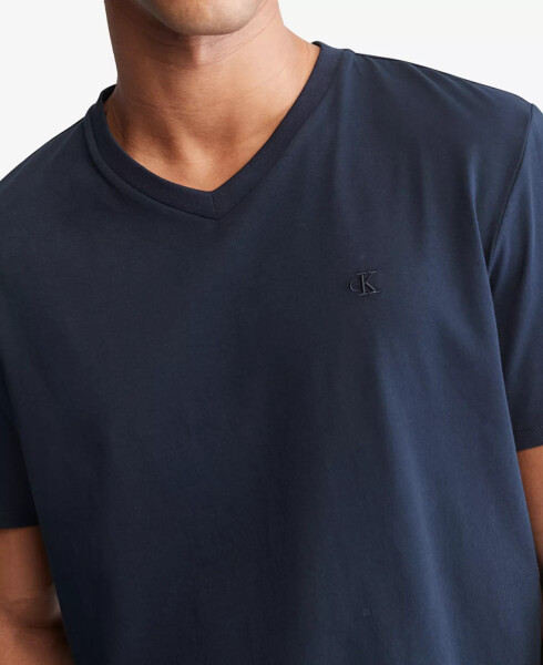 Men's Smooth Cotton Solid V-Neck T-Shirt Dark Sapphire - 3