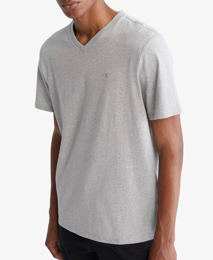 Men's Smooth Cotton Solid V-Neck T-Shirt Heroic Grey Heather - 3