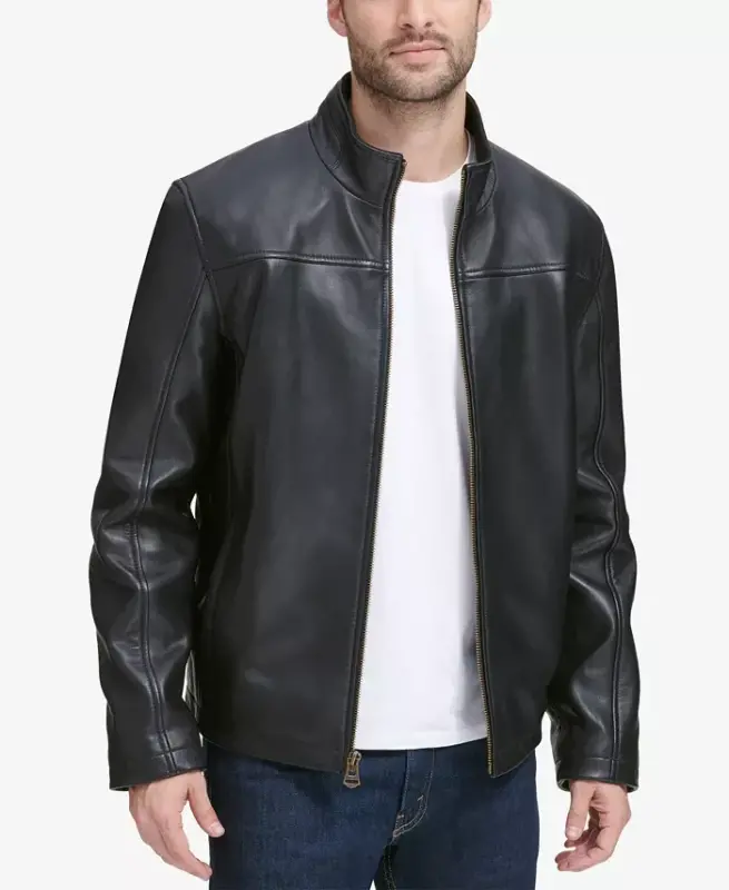 Men's Smooth Leather Jacket, Created for Modazone-Black - 1