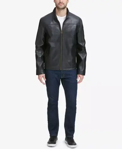 Men's Smooth Leather Jacket, Created for Modazone - Black - 4