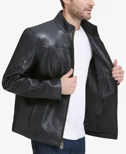 Men's Smooth Leather Jacket, Created for Modazone - Black - COLE HAAN (1)