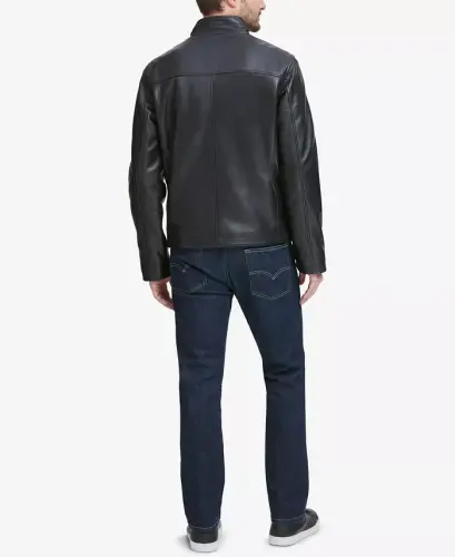 Men's Smooth Leather Jacket, Created for Modazone - Black - 5
