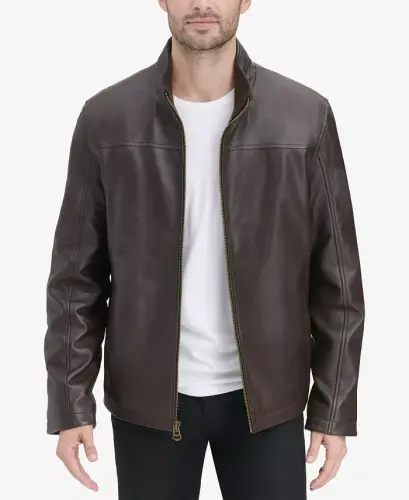 Men's Smooth Leather Jacket, Created for Modazone-Brown 