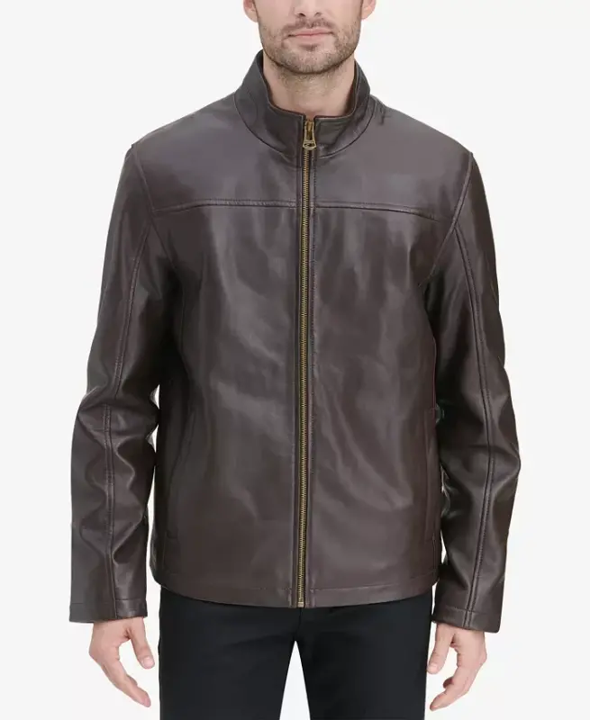 Men's Smooth Leather Jacket, Created for Modazone-Brown - 3