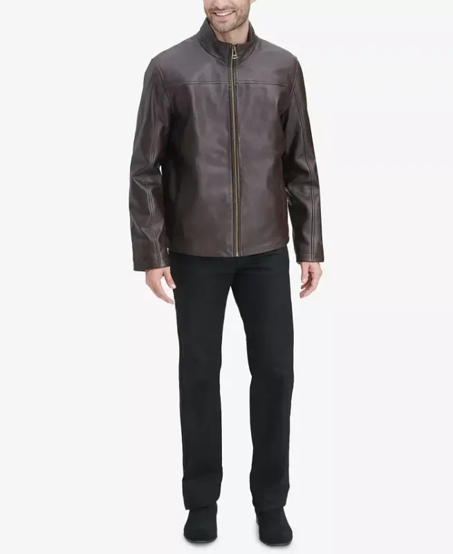 Men's Smooth Leather Jacket, Created for Modazone-Brown - 4