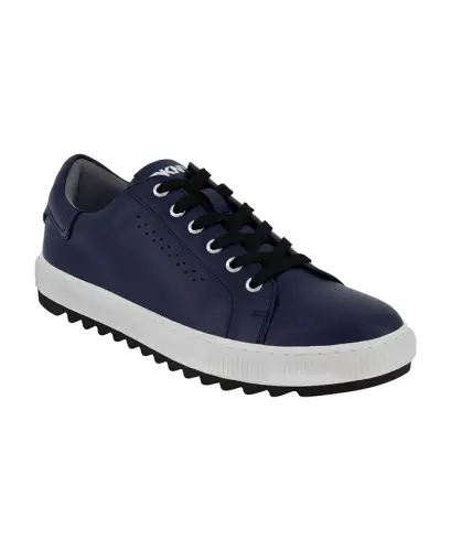 Men's Smooth Leather Sawtooth Sole Sneakers - Navy - 1