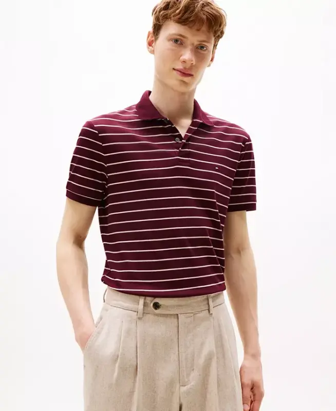 Men's Smooth Touch Liquid Cotton Polo Shirt - Deep Burgundy / Oatmilk Heather - 1