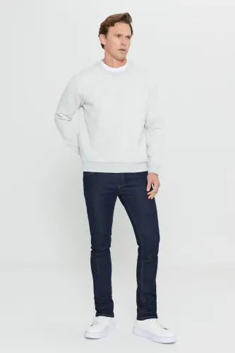 Men's Snow Melange Standard Fit Regular Cut Fleece Lined 3-Thread Crew Neck Sweatshirt - SNOW MELANGE - 3