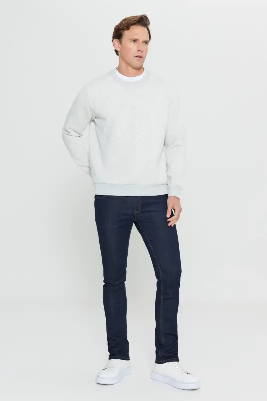 Men's Snow Melange Standard Fit Regular Cut Fleece Lined 3-Thread Crew Neck Sweatshirt - SNOW MELANGE - 3