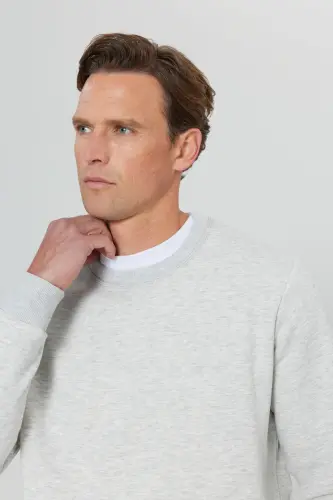 Men's Snow Melange Standard Fit Regular Cut Fleece Lined 3-Thread Crew Neck Sweatshirt - SNOW MELANGE - 5
