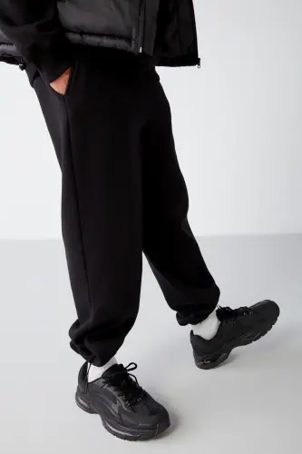 Men's Soft Fleece Lined Comfortable Elastic Hem Comfort Fleece Black Sweatpants-Black - 6