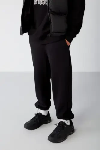 Men's Soft Fleece Lined Comfortable Elastic Hem Comfort Fleece Black Sweatpants-Black - GRIMELANGE (1)