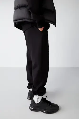 Men's Soft Fleece Lined Comfortable Elastic Hem Comfort Fleece Black Sweatpants-Black - 3