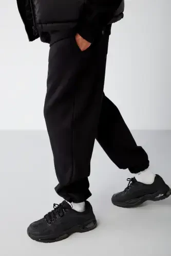 Men's Soft Fleece Lined Comfortable Elastic Hem Comfort Fleece Black Sweatpants-Black - 4